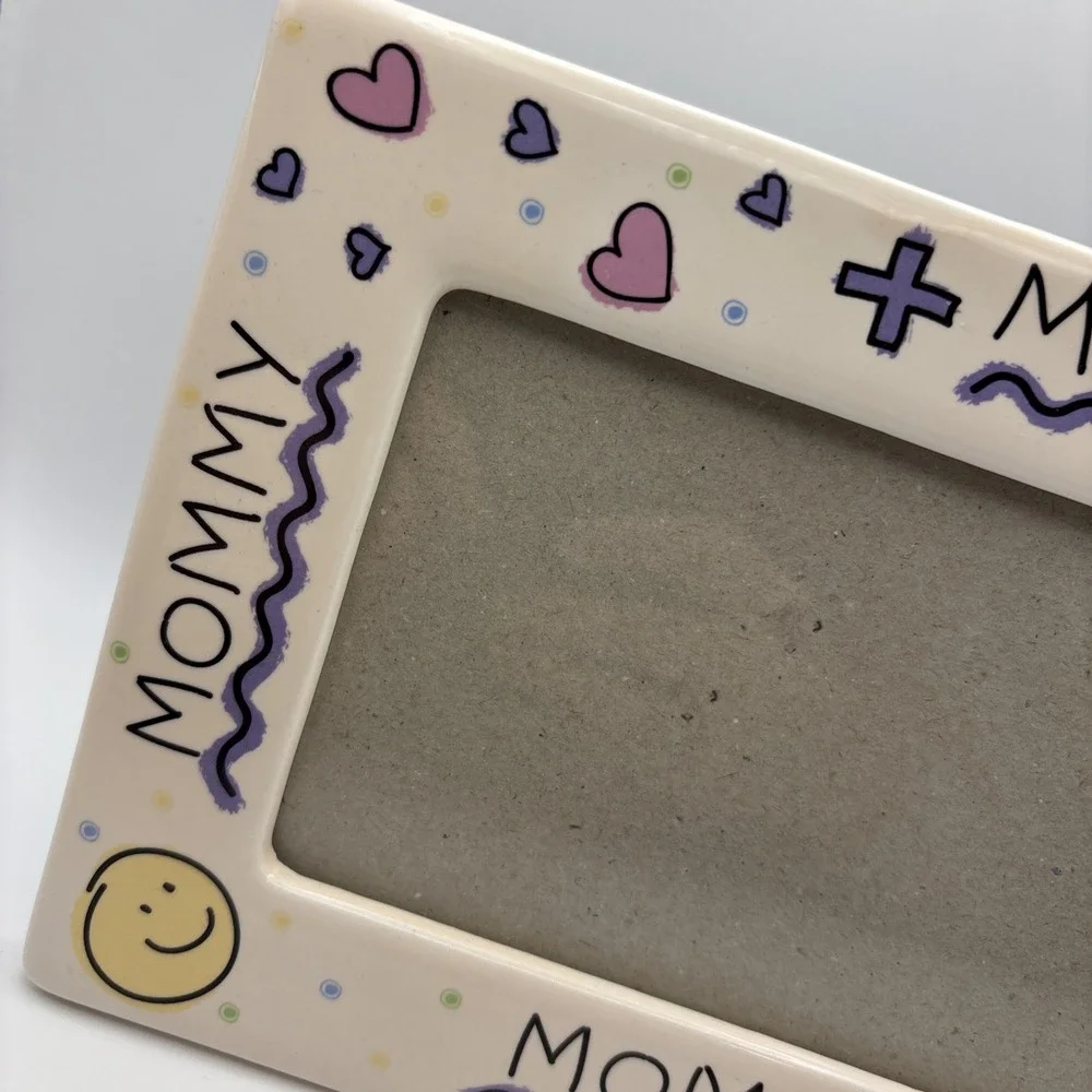 Vtg Mommy + Me Crayon Art Ceramic Frame Hearts‎ Smiley Faces